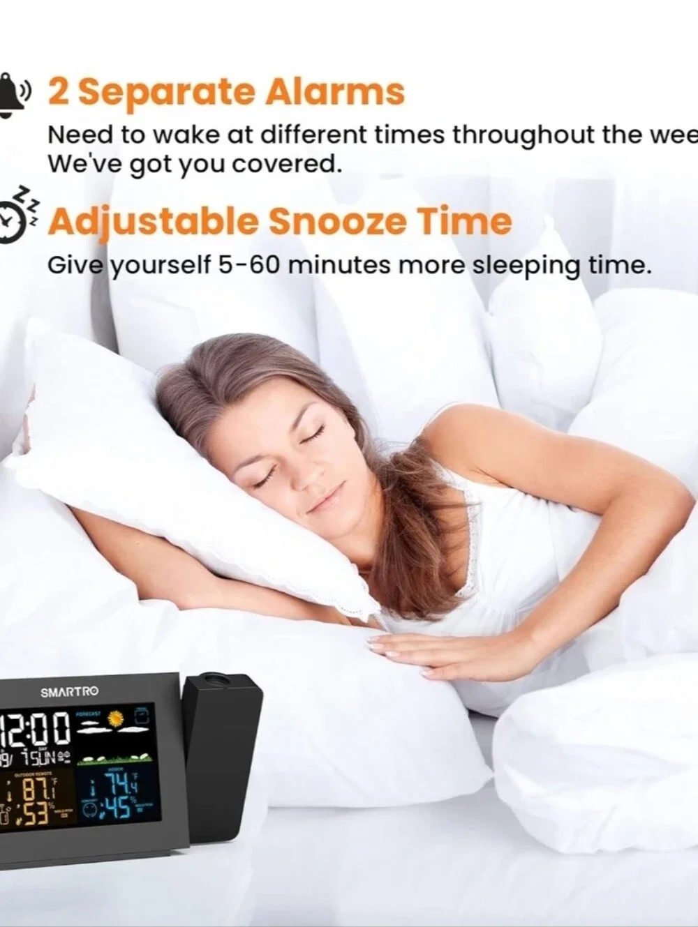 SMARTRO Projection Alarm Clock ~ Project Time & Weather on Ceiling or Wall